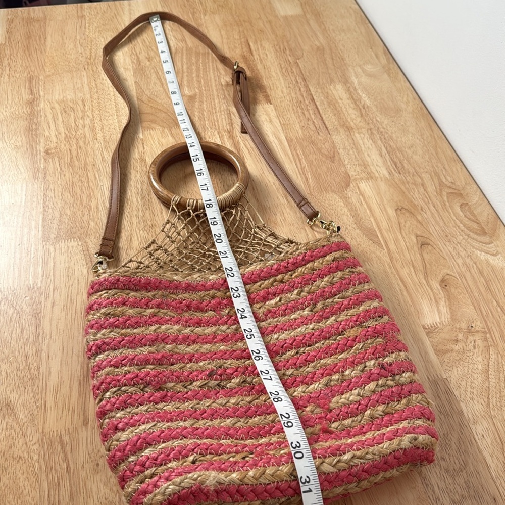 Nanette Lepore Pink and Tan Jute Bucket Bag - Picture 11 of 16